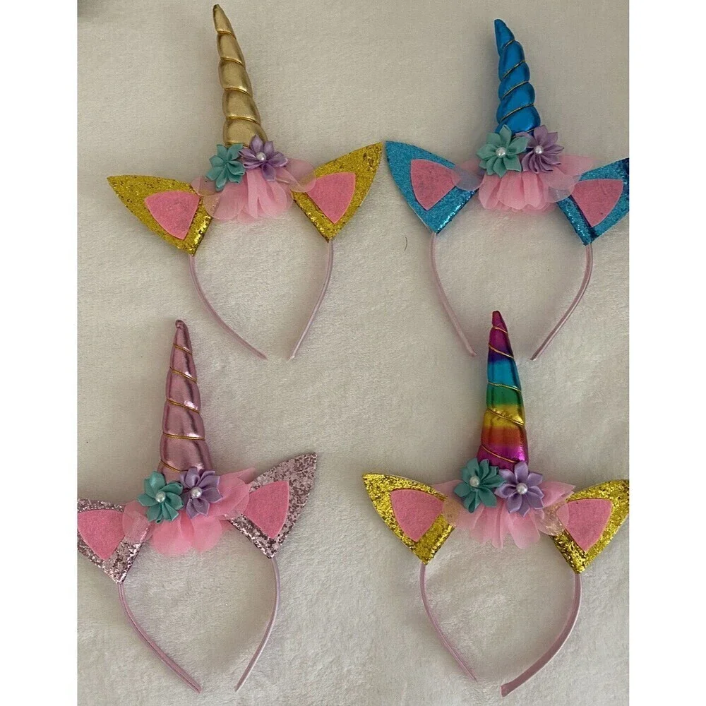 kids Unicorn Headband Halloween Hair Accessories Birthday Girl Hairband set of 4